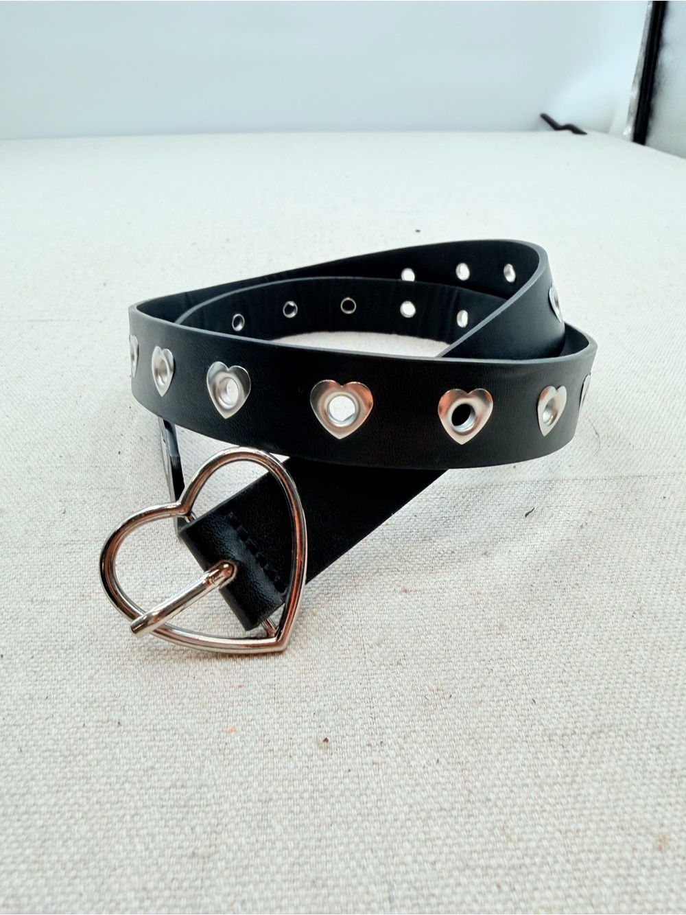 Black Heart Studded Belt with Heart-Shaped Buckle - Women Accessories